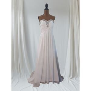 Coastal Beach Wedding Dress L White Chiffon Corset Sequins Strapless Jaeden Gown
